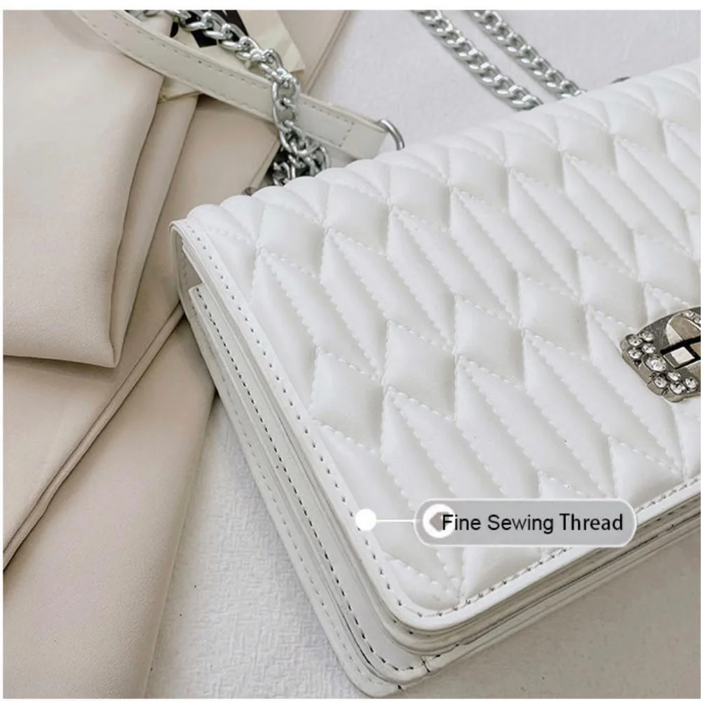 (last 1) European design chain shoulder crossbody quilted vegan leather in blue - Picture 8 of 8